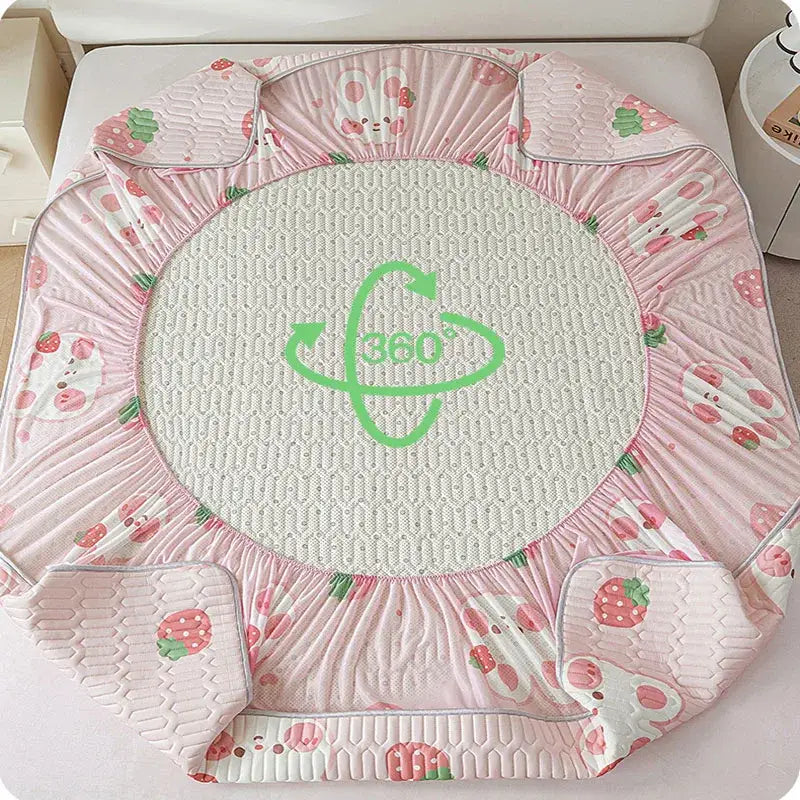 Cute white floral cartoon pattern cooling fitted sheet bedroom