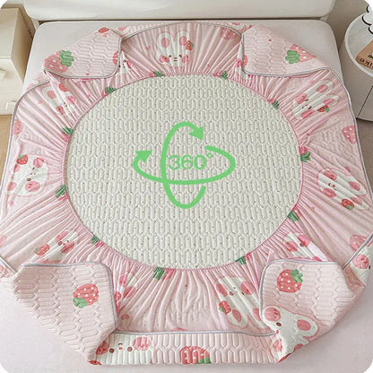 Cute white floral cartoon pattern cooling fitted sheet bedroom