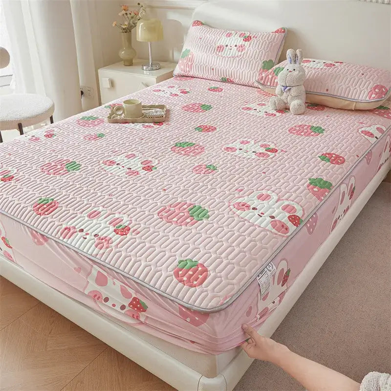 Cute white floral cartoon pattern cooling fitted sheet bedroom