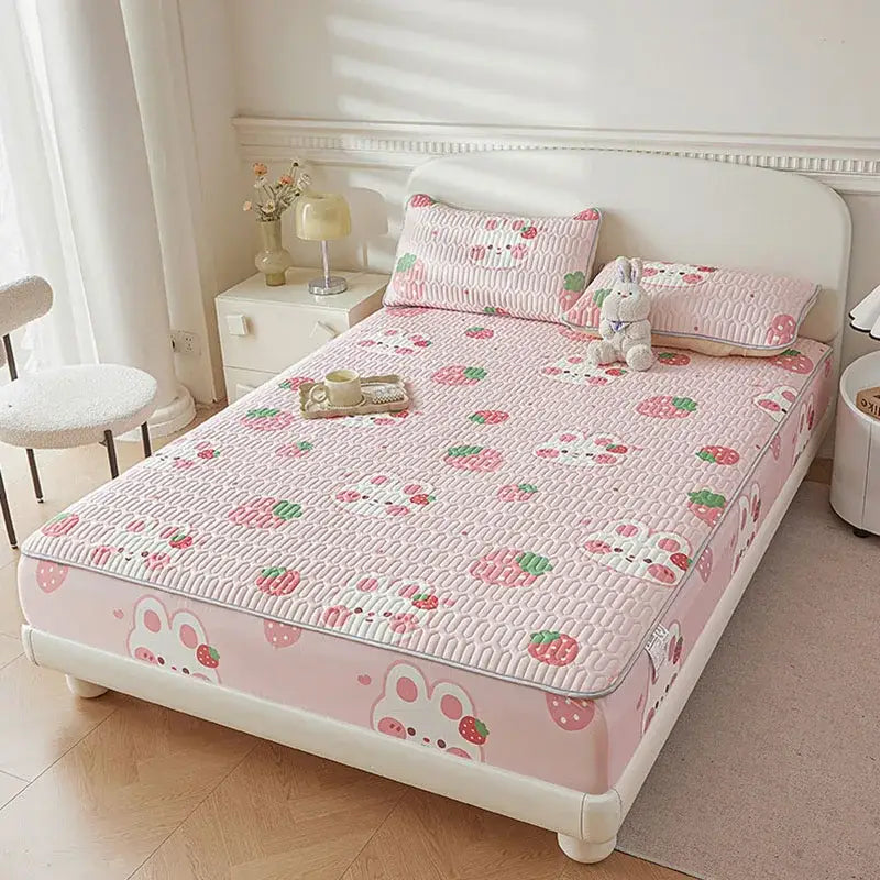 Cute white floral cartoon pattern cooling fitted sheet bedroom
