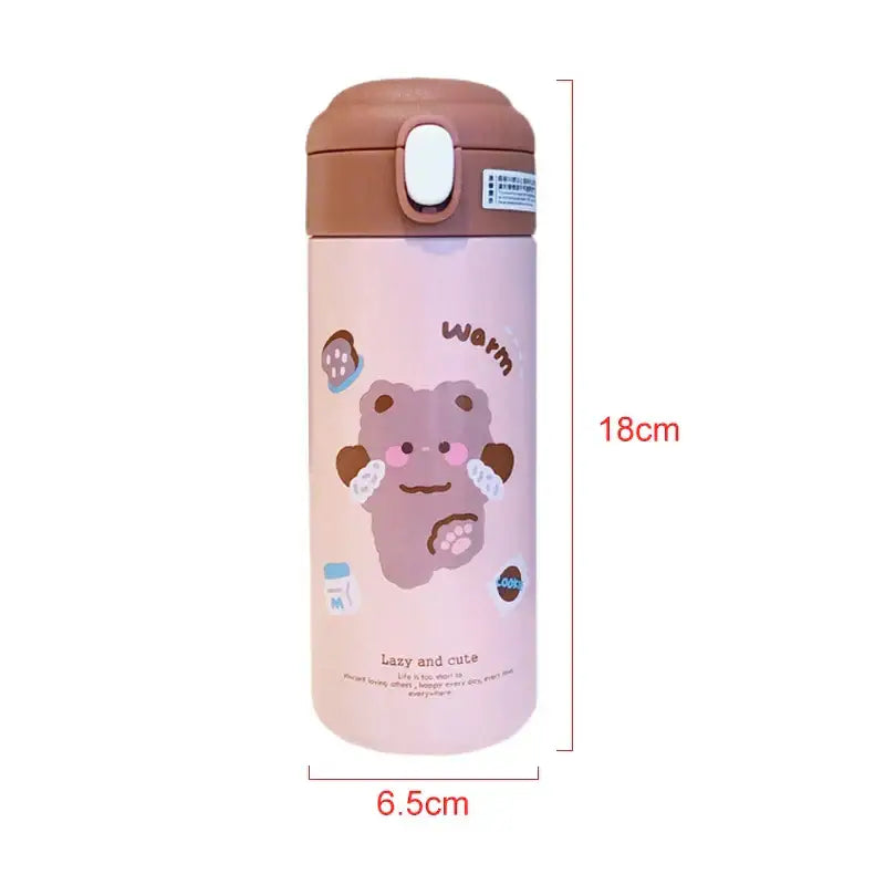 Cute white & pink stainless steel straw cup vacuum flask kitchen water bottle