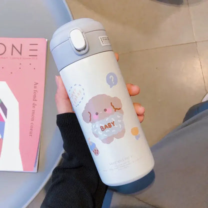 Cute white & pink stainless steel straw cup vacuum flask kitchen water bottle