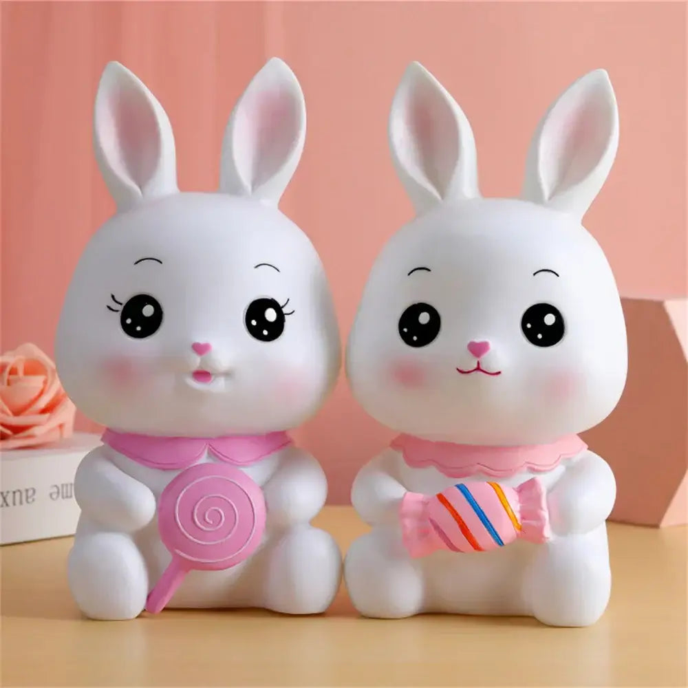 Cute white rabbit ceramic bunny piggy bank – kids bedroom money box