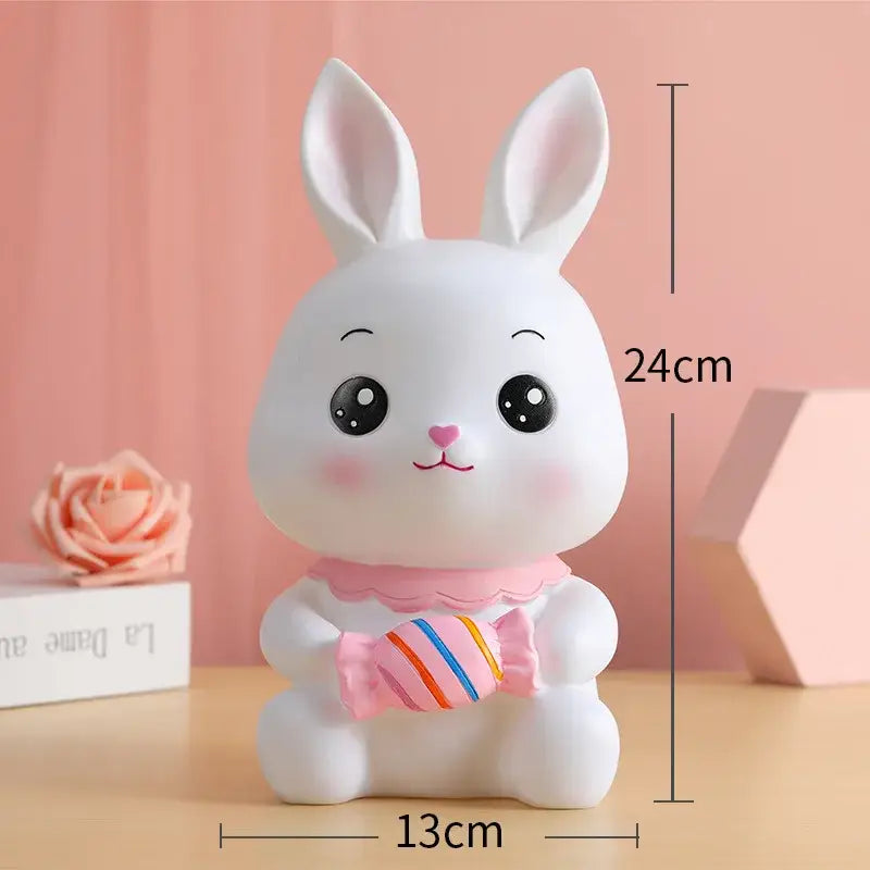 Cute white rabbit ceramic bunny piggy bank – kids bedroom money box