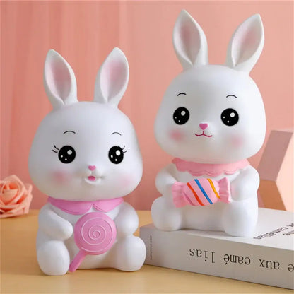 Cute white rabbit ceramic bunny piggy bank – kids bedroom money box