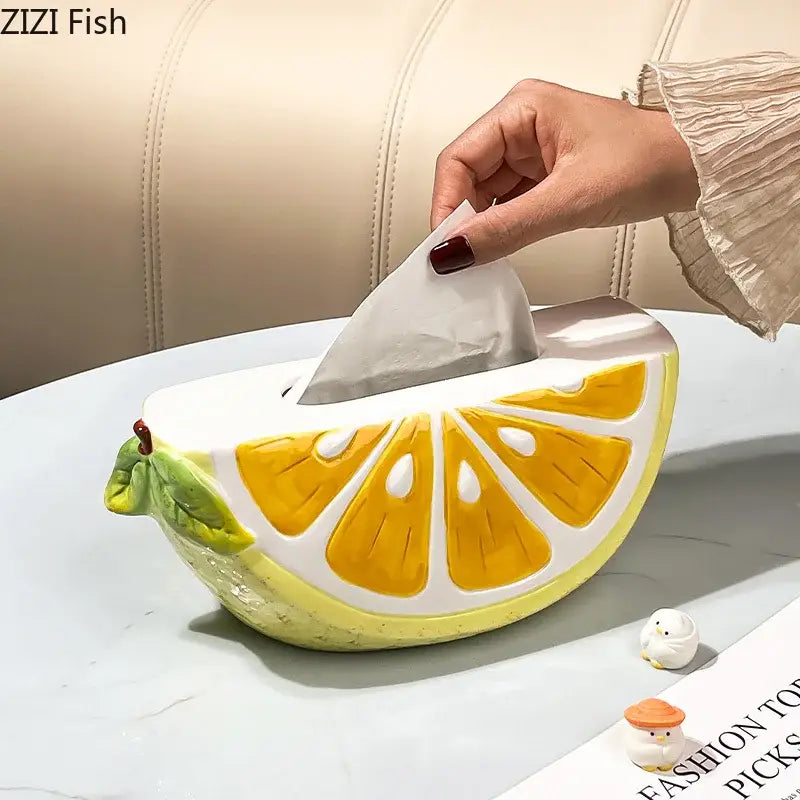 Cute yellow lemon ceramic tissue box bedroom table decor