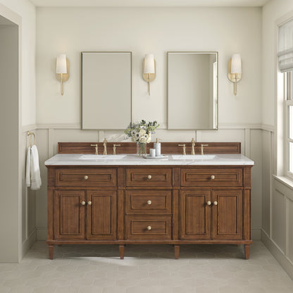 James Martin Lorelai 72" Double Bathroom Vanity, Mid-Century Walnut