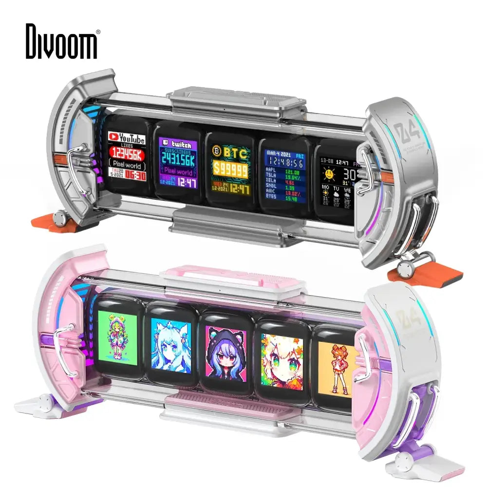 Cyberpunk pixel art clock silver & pink rgb display bedroom decor