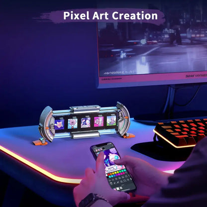 Cyberpunk pixel art clock silver & pink rgb display bedroom decor