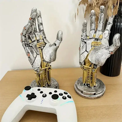 Cyberpunk silver & gold mechanical arm desktop stand gaming decor