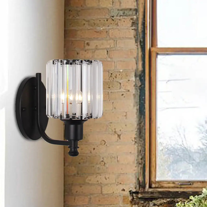 DecorBites™ Cylinder Crystal Rectangle Wall Sconce - Contemporary Bedroom Light with Black/Gold Backplate