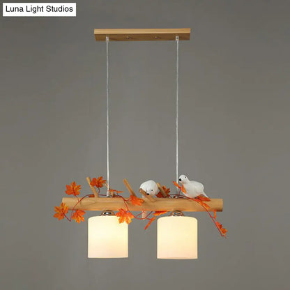 DecorBites™ Cylindrical Milk Glass Island Lamp with Bird Deco for Country Style Restaurants
