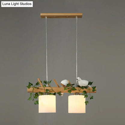 DecorBites™ Cylindrical Milk Glass Island Lamp with Bird Deco for Country Style Restaurants