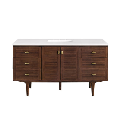 James Martin Amberly 60" Dual Mount Single Bathroom Vanity, Mid-Century Walnut