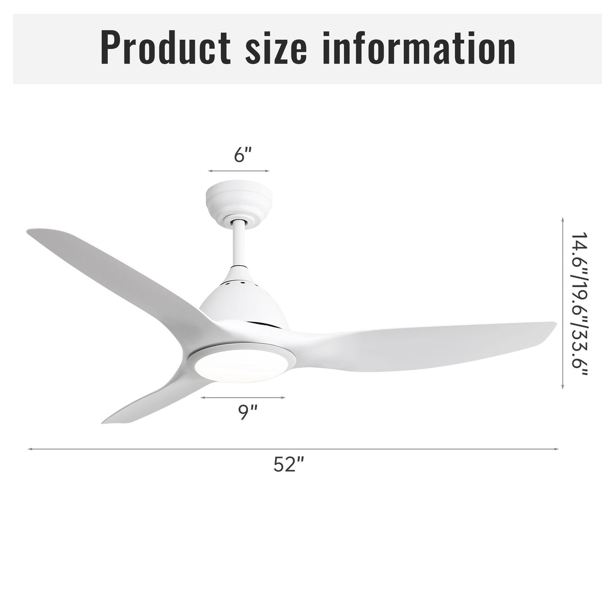 Bredoom Ceiling Fan With Remote Control And LED Light, Blades, Reversible DC Motor For Indoor / Outdoor Use