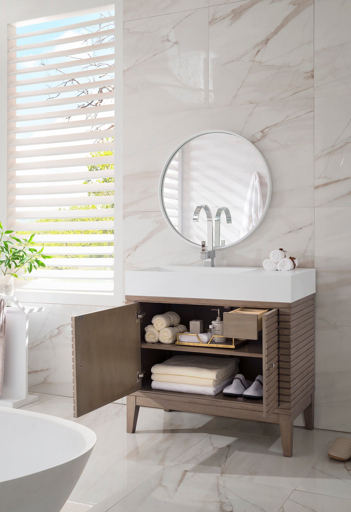 James Martin Linear 36" Single Bathroom Vanity, Whitewashed Walnut