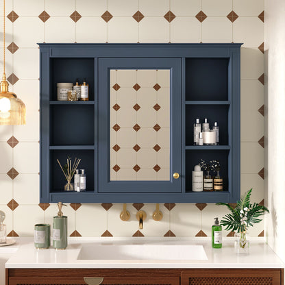 Wall Mounted Medicine Cabinet With Mirror, Storage Cabinet Featuring 6 Open Shelves And Adjustable Interior