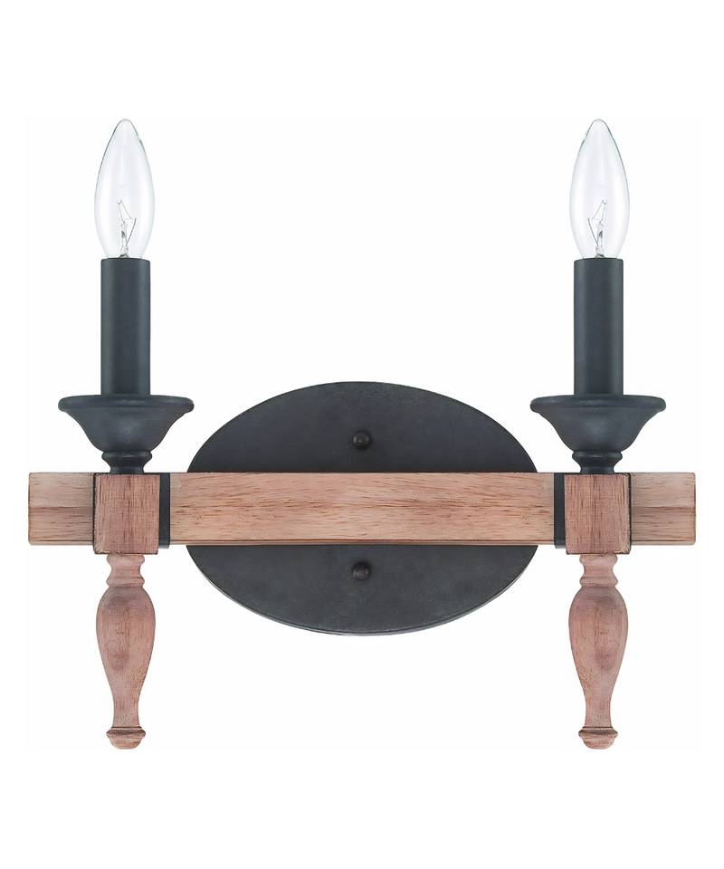 Glenwood 14"W 2-Light Aged Bronze and Distressed Oak Finish Bathroom Vanity Light Fixture