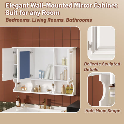 Modern Wall Mounted Mirror Medicine Cabinet With Open Shelves, Adjustable Interior, Storage Over Toilet
