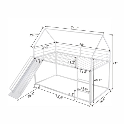Twin Over Twin House Bunk Bed With Ladder And Slide