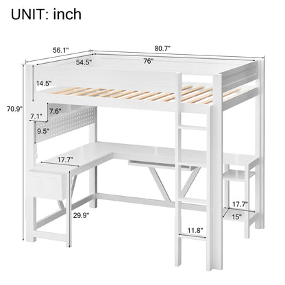 Gaming Loft Bed With Desk, Storage Shelves, LED And Charging Station