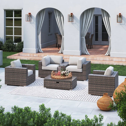Wicker Seating Group Set With Table And Cushions