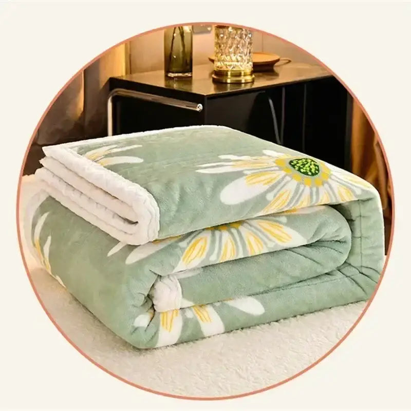 Daisy embroidered mint & white cozy milk velvet blanket bedroom warmth