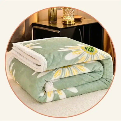 Daisy embroidered mint & white cozy milk velvet blanket bedroom warmth