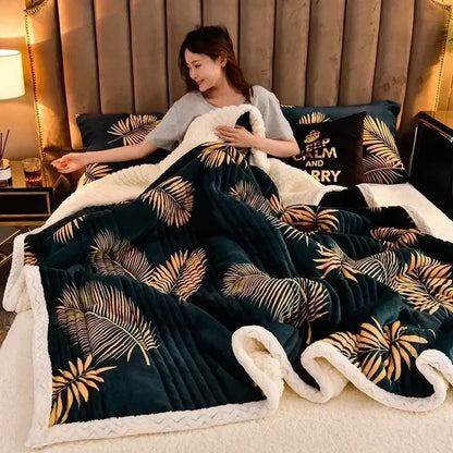 Daisy embroidered mint & white cozy milk velvet blanket bedroom warmth