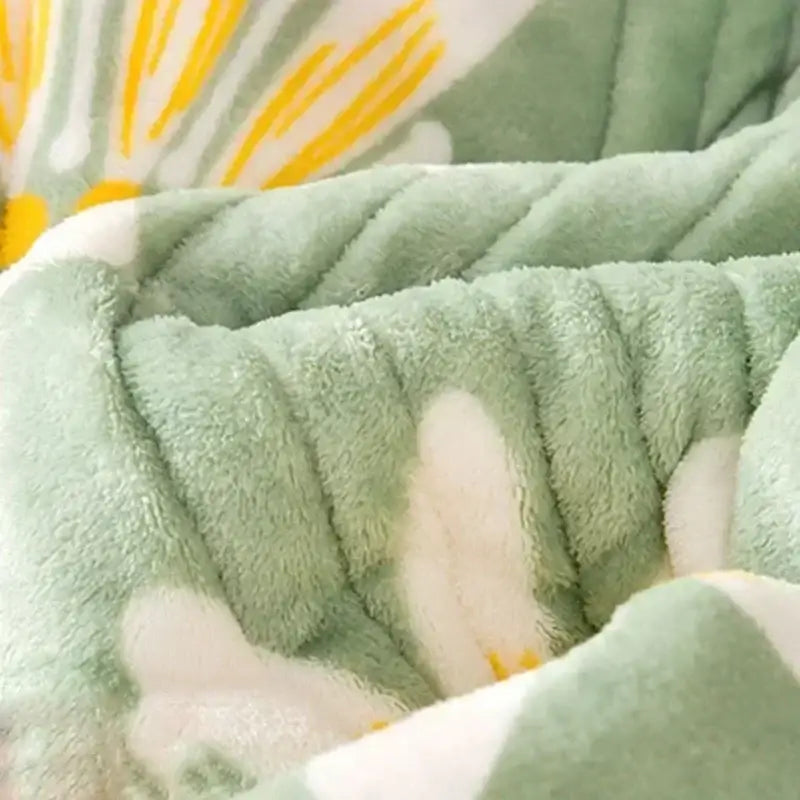 Daisy embroidered mint & white cozy milk velvet blanket bedroom warmth