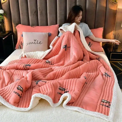 Daisy embroidered mint & white cozy milk velvet blanket bedroom warmth