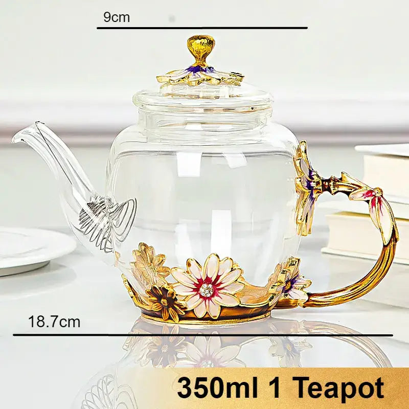 Daisy enamel pink crystal glass teapot set dining room drinkware