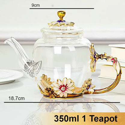 Daisy enamel pink crystal glass teapot set dining room drinkware