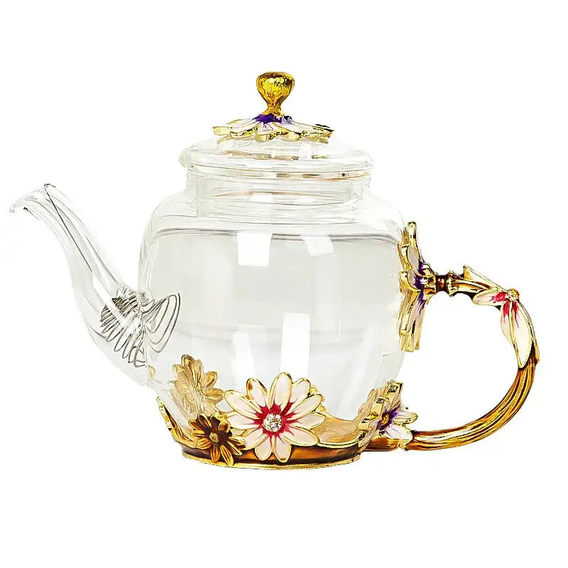Daisy enamel pink crystal glass teapot set dining room drinkware