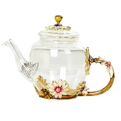 Daisy enamel pink crystal glass teapot set dining room drinkware