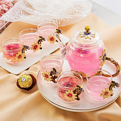 Daisy enamel pink crystal glass teapot set dining room drinkware