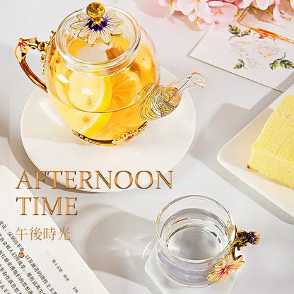Daisy enamel pink crystal glass teapot set dining room drinkware