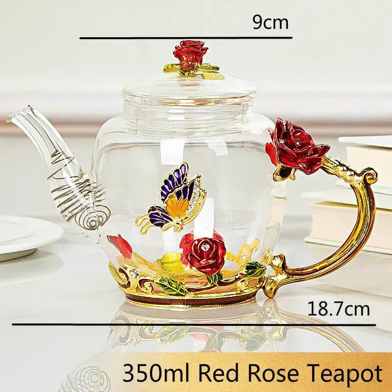 Daisy enamel pink crystal glass teapot set dining room drinkware