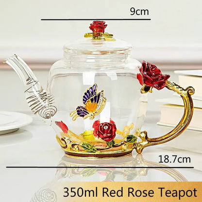 Daisy enamel pink crystal glass teapot set dining room drinkware