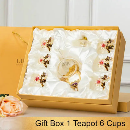 Daisy enamel pink crystal glass teapot set dining room drinkware