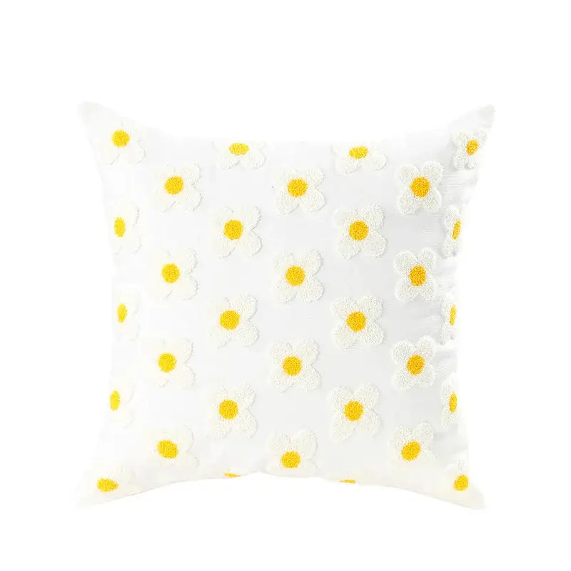 Daisy flora embroidered blue & white cushion cover living room decor