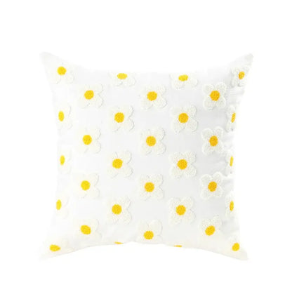 Daisy flora embroidered blue & white cushion cover living room decor