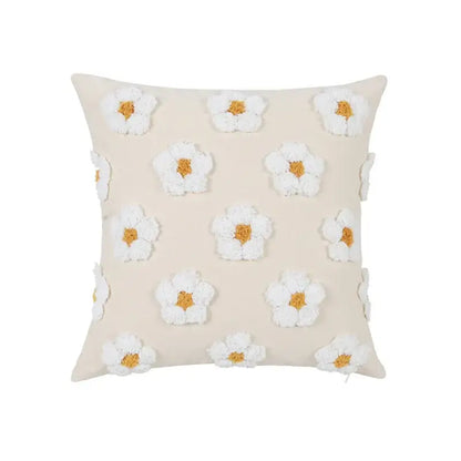 Daisy flora embroidered blue & white cushion cover living room decor