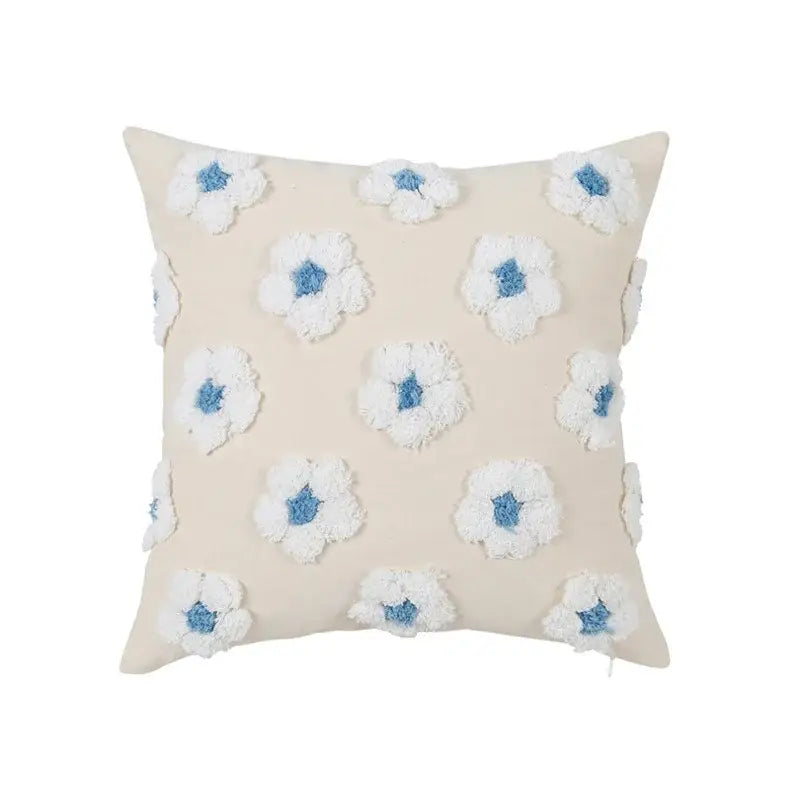 Daisy flora embroidered blue & white cushion cover living room decor