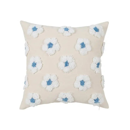 Daisy flora embroidered blue & white cushion cover living room decor