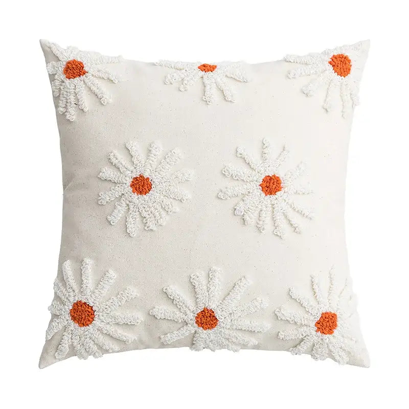 Daisy flora embroidered blue & white cushion cover living room decor