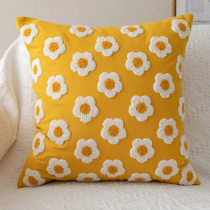 Daisy flora embroidered blue & white cushion cover living room decor