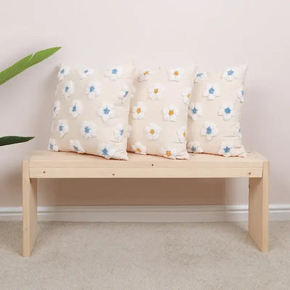 Daisy flora embroidered blue & white cushion cover living room decor
