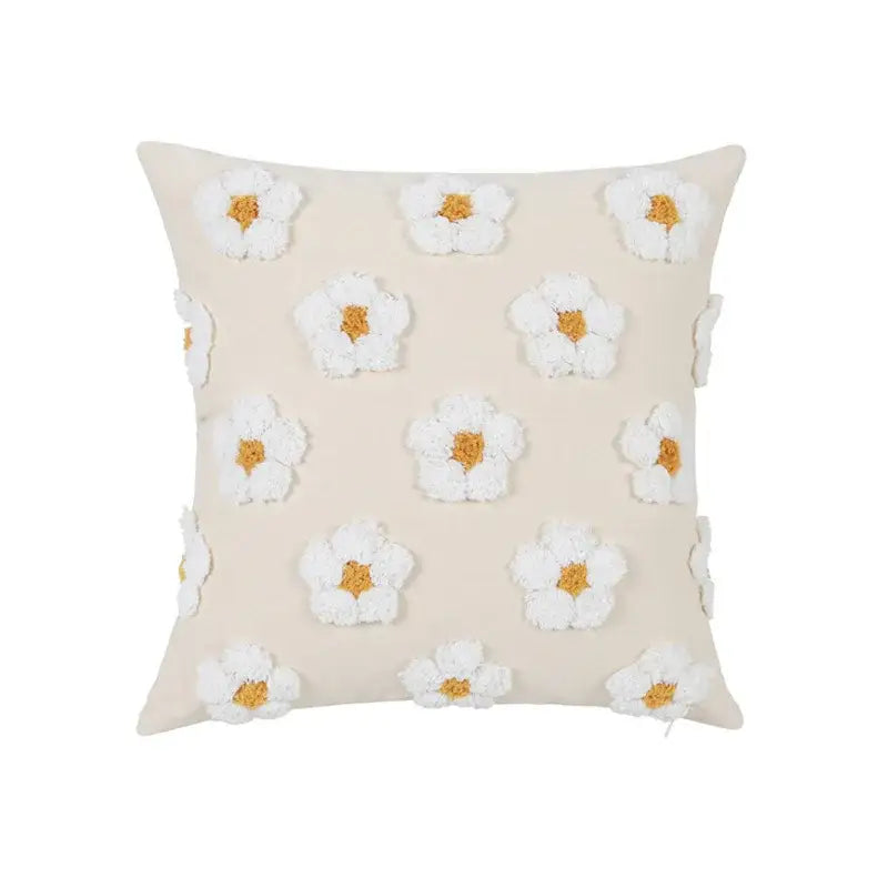 Daisy flora embroidered blue & white cushion cover living room decor