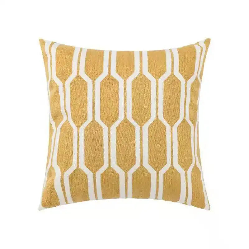 Daisy floral embroidered beige pillow cover bedroom decor